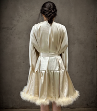 Load image into Gallery viewer, Short Satin Feather Robe – Holiday Photoshoot, Christmas Gift, Glam Party Outfit
