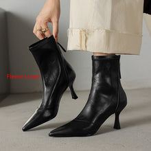 Load image into Gallery viewer, Women’s Cowhide Pointed Toe Stiletto Ankle Boots – Back Zipper High Heel Booties