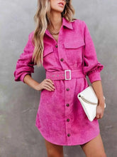 Load image into Gallery viewer, Stylish Button Front Belt Long Sleeve : Corduroy Dress