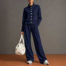 Load image into Gallery viewer, Women's Stand-Collar Button Cardigan & Wide-Leg Pants Set