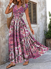 Load image into Gallery viewer, Women's V-Neck Floral Print A-Line Midi Dress – High Waist Sleeveless