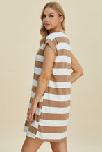Load image into Gallery viewer, Full Size Striped Round Neck Cap Sleeve Mini Dress For Women – Striped Mini Dress, Full-Size Round Neck Dress, Comfortable Cap Sleeve Dress, Chic Striped Dress, Flattering Mini Dress, Casual Everyday Dress, Versatile Striped Dress