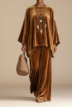Load image into Gallery viewer, Women's Velvet Batwing Cape-Sleeve Poncho Tunic & Wide-Leg Pants Set