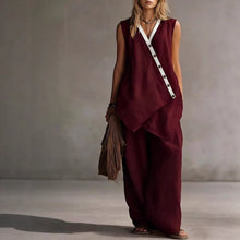 Load image into Gallery viewer, Women's Boho V-Neck Button Vest & Wide-Leg Pants Set