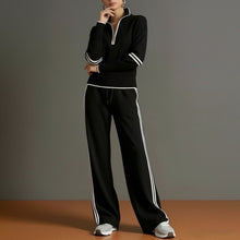 Load image into Gallery viewer, Women's Half-Zip Striped Sweatshirt & Wide-Leg Pants Set