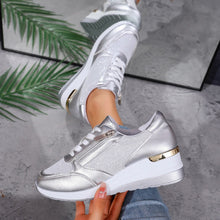 Load image into Gallery viewer, Metallic Lace-Up Side Zipper Thick-Sole Sneakers – 3 Colors EU 37–44