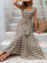 Load image into Gallery viewer, Vintage Printed V-Neck Tie Waist Midi Dress Lightweight Trendy & Elegant Dress for Women