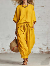 Load image into Gallery viewer, Women's Solid Color Loose Casual Set – T-Shirt & Ankle Pants