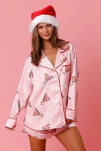 Load image into Gallery viewer, Women’s Satin Santa Claus Pajama Set | Christmas Print Two-Piece Loungewear