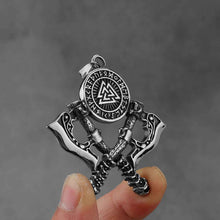 Load image into Gallery viewer, Men's Stainless Steel Axe Pendant Necklace - Double Axe Design