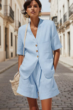Load image into Gallery viewer, Women's Cotton-Linen Loose-Fit T-Shirt & Cropped Shorts Two-Piece Set
