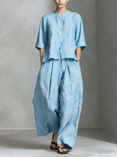 Load image into Gallery viewer, Three-Quarter Sleeve Shirt & Loose Trousers Two-Piece Set