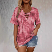 Load image into Gallery viewer, Women's Tie-Dye Print Drawstring T-Shirt – Loose Fit, Short Sleeve, Casual