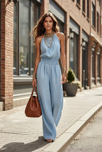 Load image into Gallery viewer, Women's Sleeveless Backless Lace-Up Halter Wide-Leg Jumpsuit