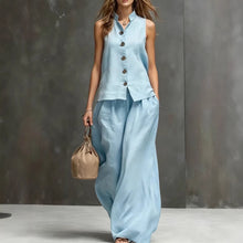 Load image into Gallery viewer, Women's Sleeveless Vest & Wide-Leg Pants Two-Piece Set – Cotton Linen