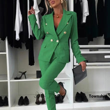 Load image into Gallery viewer, Double-Breasted Lapel Blazer & Zip-Up Trousers Suit