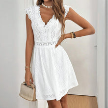 Load image into Gallery viewer, Women’s V‑Neck Short‑Sleeve Dress with Lace Trim