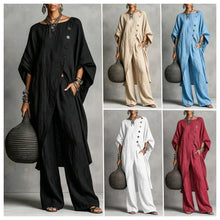 Load image into Gallery viewer, Women's Drop Shoulder Three-Quarter Sleeve Irregular Shirt & Pants Set