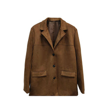 Load image into Gallery viewer, Suede-Look Blazer Jacket — V-Notch Lapel, Button-Front Casual Coat