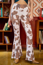 Load image into Gallery viewer, MOCHA COW PRINT FLARED PANTS