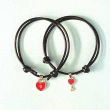 Load image into Gallery viewer, 1 Pair Couple Bracelet Alloy Key Heart Lock Charm Bracelet Handmade Rope Bracelet Lock Key Pedant Bracelet Set Black Weave Rope Love Heart Lock Key Adjustable Bracelet For Womens
