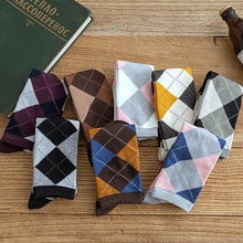 Load image into Gallery viewer, 1 Pair Keep Warm Knee-high Socks for Socks Rhombus Pattern Autumn Winter Cotton College Style Socks Running Climbing Fashion Socks For Men And Women