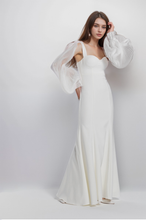 Load image into Gallery viewer, Ethereal Sculpted Bust Mermaid Gown with Sheer Balloon Sleeves