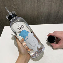 Load image into Gallery viewer, 1000ml Water Bottles Cute Panda Bear Cup With Straw Transparent Cartoon Water Bottle Drinkware Frosted Cup Leak-proof Plastic Straw Cartoon Frosted Leak Proof Panda Bear Pattern Transparent Water Cup Sports Drink Water Bottle