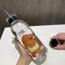 Load image into Gallery viewer, 1000ml Water Bottles Cute Panda Bear Cup With Straw Transparent Cartoon Water Bottle Drinkware Frosted Cup Leak-proof Plastic Straw Cartoon Frosted Leak Proof Panda Bear Pattern Transparent Water Cup Sports Drink Water Bottle