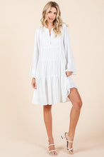 Load image into Gallery viewer, Tiered Notched Flare Sleeve Dress – Playful and Stylish Dress with Flare Sleeves and Notched Neckline
