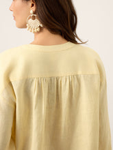 Load image into Gallery viewer, 100% Linen Lace-Up Shirred Lantern Sleeve Blouse DOROTHEA