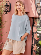 Load image into Gallery viewer, 100% Linen Boatneck 3/4 Length Sleeve Top AURORA