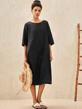 Load image into Gallery viewer, 100% Linen Collarless Mid-Length Dress SOFIA