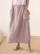 Load image into Gallery viewer, Linen Checked Elastic Waist Skirt ONYX