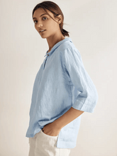 Load image into Gallery viewer, 100% Linen Shawl V-Neck Half Sleeve Top JADE