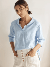 Load image into Gallery viewer, 100% Linen Shawl V-Neck Half Sleeve Top JADE