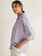 Load image into Gallery viewer, 100% Linen Stripe Shawl V-Neck Half Sleeve Top