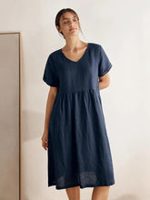 Load image into Gallery viewer, 100% Linen V-Neck Waist Ruched Pocket Dress CHARLOTTE