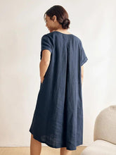 Load image into Gallery viewer, 100% Linen V-Neck Waist Ruched Pocket Dress CHARLOTTE