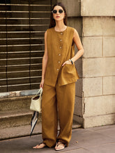 Load image into Gallery viewer, 100% Linen Arc-Placket Button-Front Vest ELFRIDA
