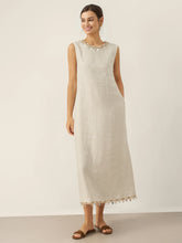 Load image into Gallery viewer, 100% Linen Beaded Crew Neck Maxi Dress with Belt BELLA