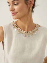 Load image into Gallery viewer, 100% Linen Beaded Crew Neck Maxi Dress with Belt BELLA
