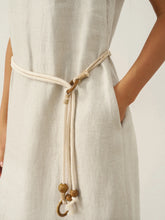 Load image into Gallery viewer, 100% Linen Beaded Crew Neck Maxi Dress with Belt BELLA