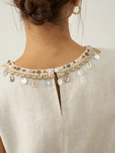 Load image into Gallery viewer, 100% Linen Beaded Crew Neck Maxi Dress with Belt BELLA