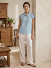 Load image into Gallery viewer, 100% Linen Cap Sleeve Soft-Fold Collar Top YVONNE