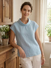Load image into Gallery viewer, 100% Linen Cap Sleeve Soft-Fold Collar Top YVONNE