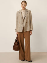 Load image into Gallery viewer, 100% Linen Convertible Stand Collar Double Breasted Blazer Jacket NAOMI