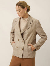 Load image into Gallery viewer, 100% Linen Convertible Stand Collar Double Breasted Blazer Jacket NAOMI