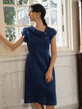 Load image into Gallery viewer, 100% Linen Crescent Collar Flutter Sleeve Midi Dress FIONA