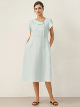 Load image into Gallery viewer, 100% Linen Crescent Collar Flutter Sleeve Midi Dress FIONA